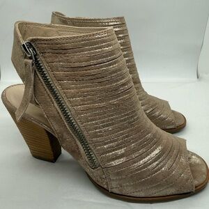Paul Green Metallic Leather Peep Toe Bootie Sandals Slingback Heel EU 4 / US 6.5